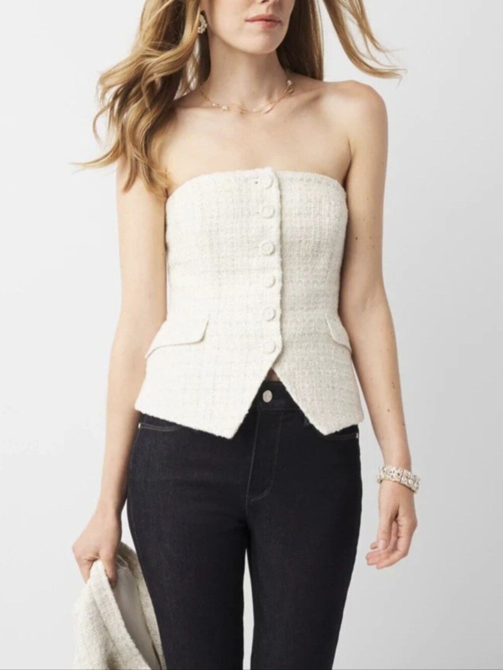 WHBM Tweed Bustier In English Cream Tweed Size 2 New
